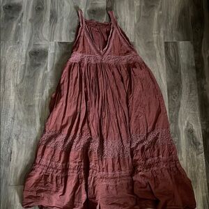 Free People Wine Maxi Dress with Lace Accents